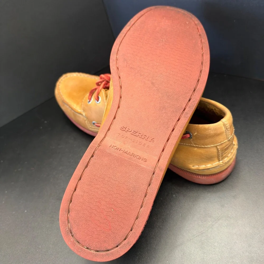 Sperry Top-Sider Mens Authentic Original Leather Boat Shoes Tan Red Sole Laces